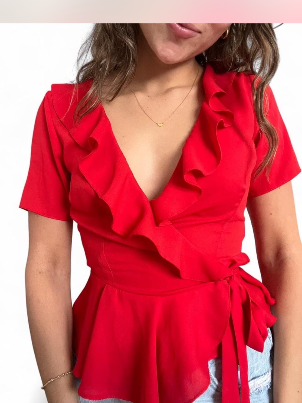 ASOS Red Ruffle Wrap Blouse - Picture 2 of 3
